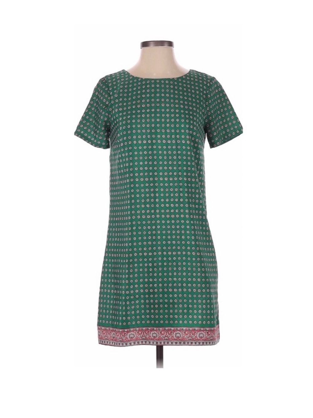 J. Crew Green Short-Sleeve Shift Dress with Pink Border